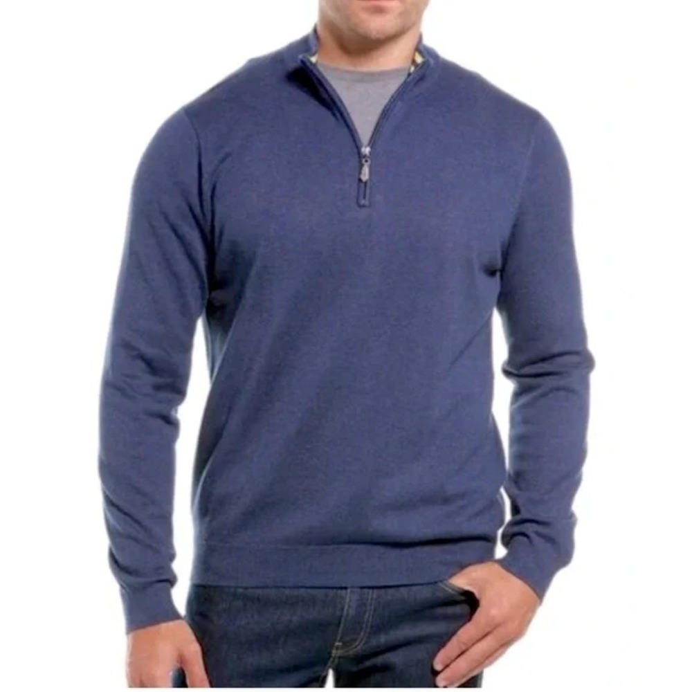 J McLaughlin Sweater Mens XL Blue Quarter Zip Cotton Modal‎ Stretch